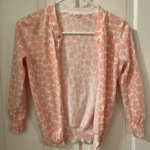 J. Crew pale orange and white dot pattern cardigan, size XS.